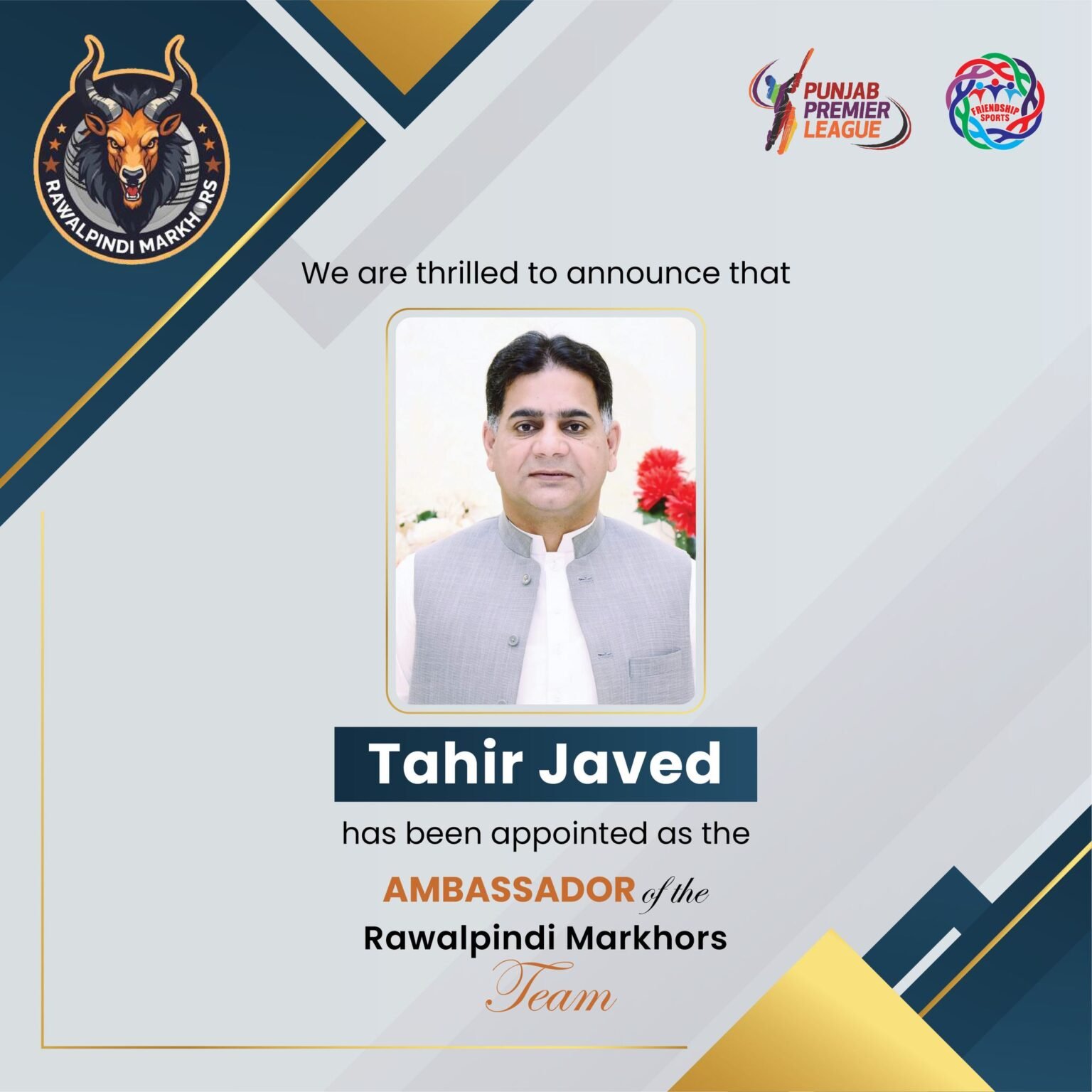 Tahir Javed Joins Rawalpindi Markhors as Official Team Ambassador. – TN ...